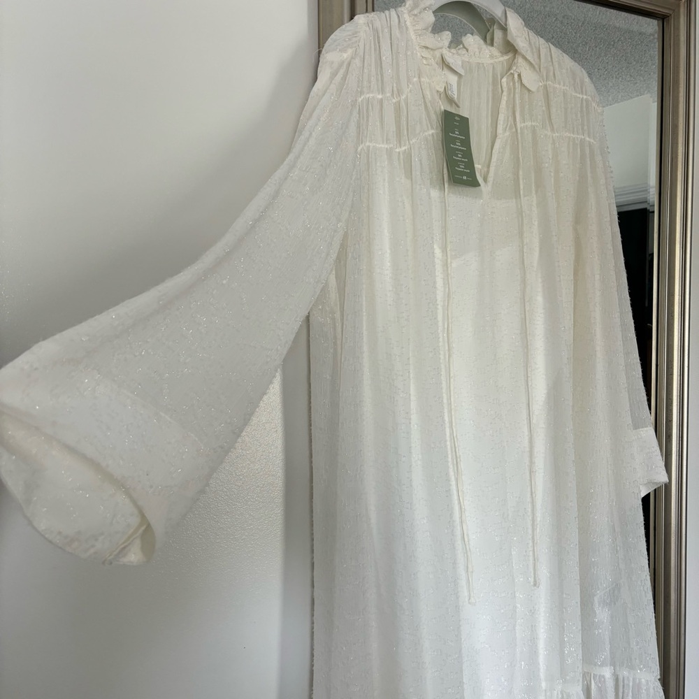 NWT H&M Creamy White Metallic Shimmer Maxi Kaftan Dress